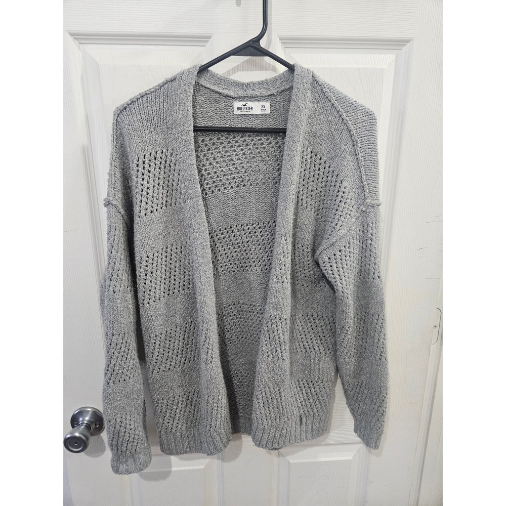 Bundle Sale Hollister Womens XS Gray‎ Open Front Pointelle Knit Cardigan Sweater